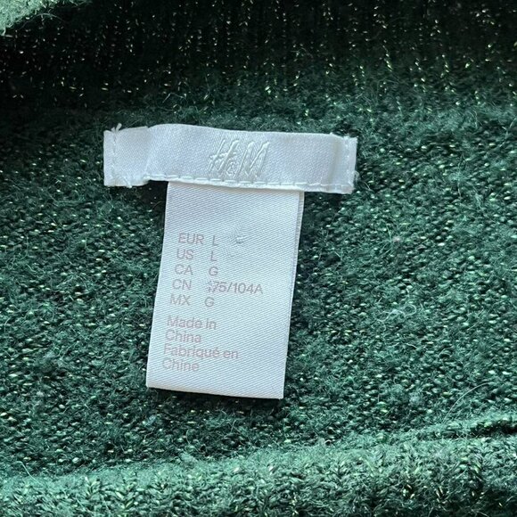 H&M Sparkly Green Long Sleeve Shirt Womens Large Shimmer Winter Knit Sweater - Picture 3 of 8
